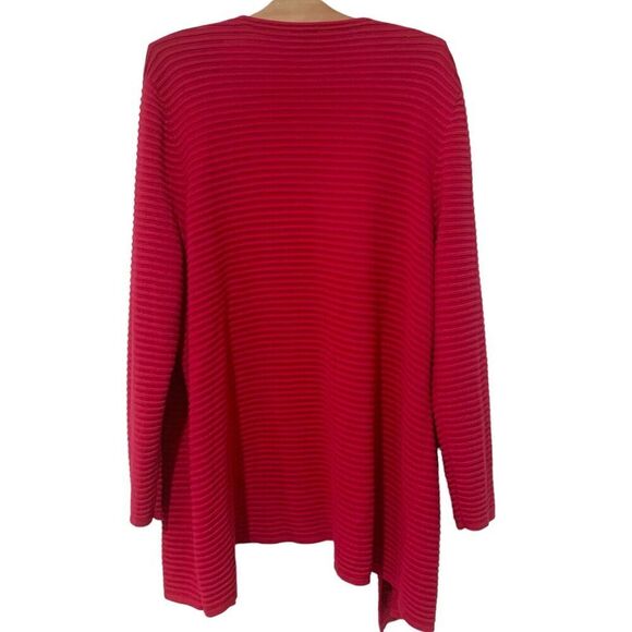 Talbots Plus Sz 3X Knitted Ribbed Cardigan Open Front Long Sleeve Hot Pink - Picture 7 of 7